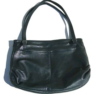 Genuine Leather Black Shoulder Bag, Double Handle Satchel Purse